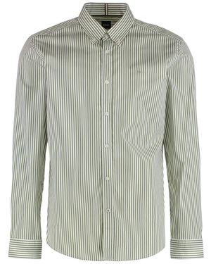 BOSS Boss Pinstriped Curved Hem Shirt - Green