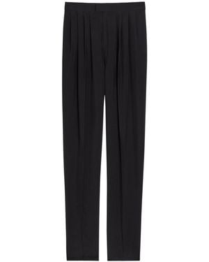 Saint Laurent Pleated Tapered-Leg Brushed Silk Pants - Black