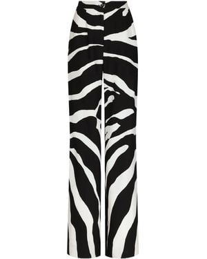 Dolce & Gabbana Zebra-Printed High Waist Flared Pants - White