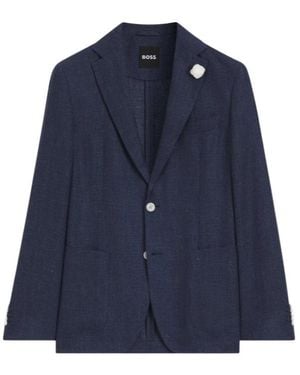 BOSS Buttoned Single-Breasted Blazer - Blue