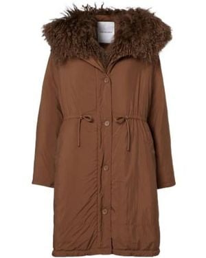 Yves Salomon Shearling-Trimmed Down Coat - Brown