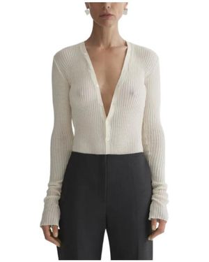 Mugler V-Neck Ribbed Top - Gray