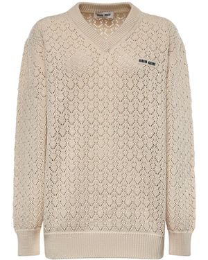 Miu Miu Long-Sleeved Knitwear - Natural