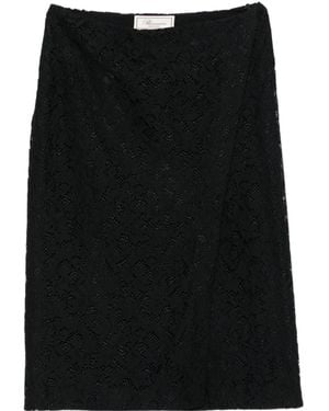 Blumarine Lace-Floral Midi Skirt - Black