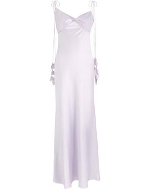 Self-Portrait Floral-Embellished Satin Maxi Slip Dress - Purple