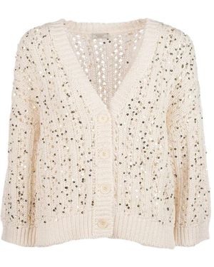 Peserico Sequin-Embellished Open-Knit Cardigan - Natural