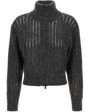 Brunello Cucinelli Lurex-Detail Zip-Up Cardigan - Black