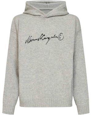 MM6 by Maison Margiela Logo Printed Knitted Hoodie - Grey