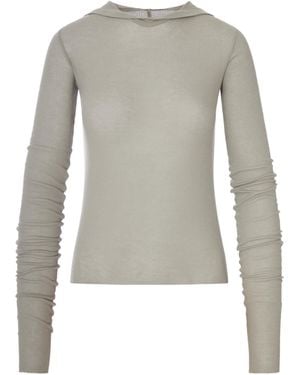 Rick Owens Long Sleeved Ribbed Hoodie - Grey