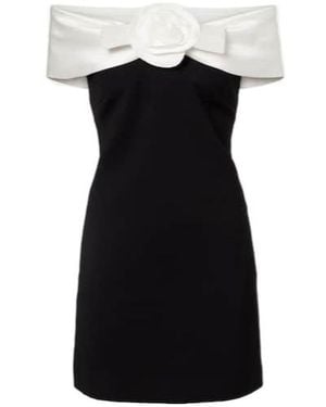 Self-Portrait Floral-Appliqué Off-Shoulder Minidress - Black