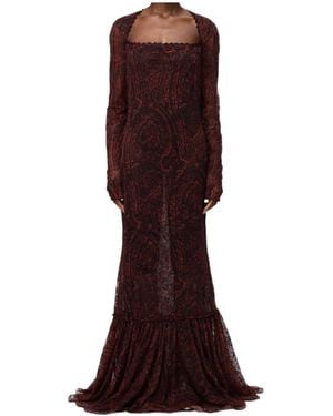 Etro Long Sleeve Lace Maxi Dress - Brown