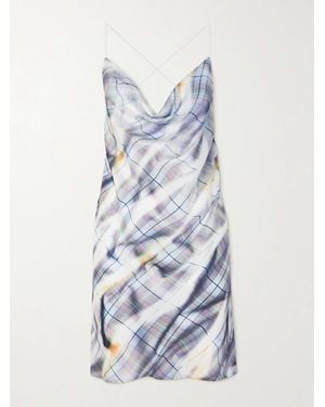 Y. Project Open-Back Draped Checked Satin Mini Dress - White