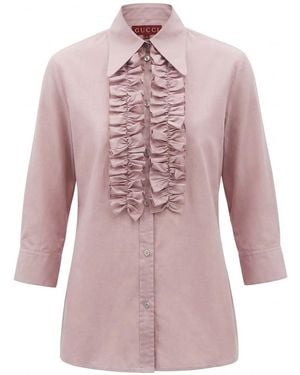 Gucci Cotton Muslin Shirt With Ruffle Trim - Pink