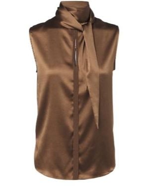 Dorothee Schumacher Sense Of Shine Tie-Neck Silk-Blend Satin Top - Brown