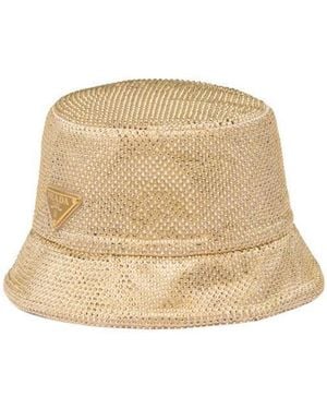 Prada Satin Bucket Hat With Crystals - Natural