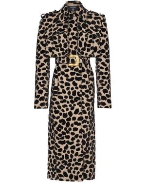 Balmain Leopard Print Jacquard Belted Trench - Black