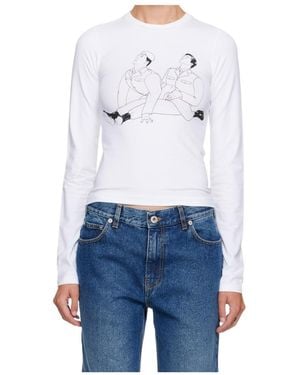 Jean Paul Gaultier Stretch-Cotton-Jersey Long-Sleeves Top Printed Kamasutra - Blue