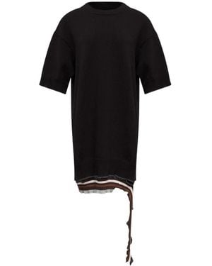 MM6 by Maison Margiela Distressed Knitted Mini Dress - Black