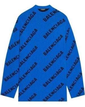 Balenciaga Allover Logo Intarsia Jumper - Blue