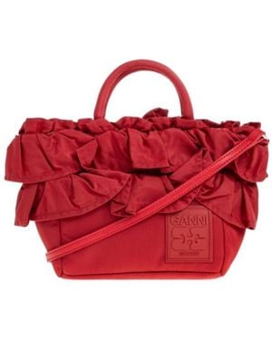 Ganni Ruffled-Detail Tote Bag - Red