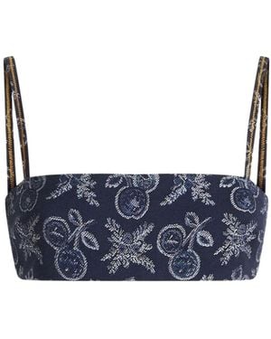 Etro Patterned-Jacquard Spaghetti Strap Top - Blue