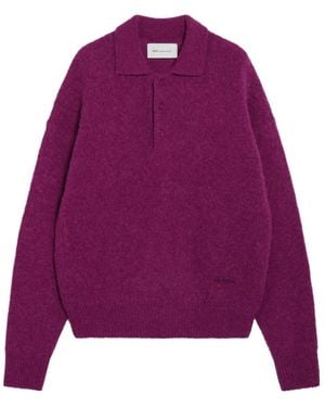 Ami Paris Ami Long-Sleeve Knit Polo Shirt - Purple