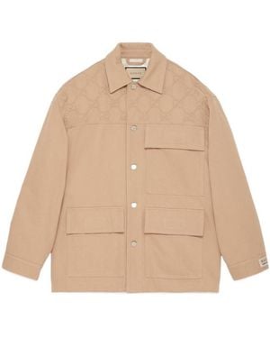 Gucci Gg Detail Denim Jacket - Natural