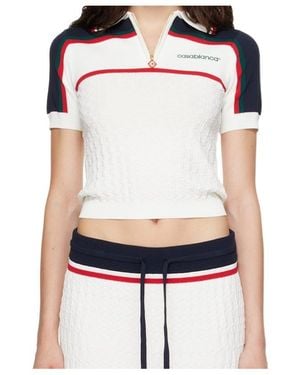 CASABLANCA Textured Zip Polo Top - Black