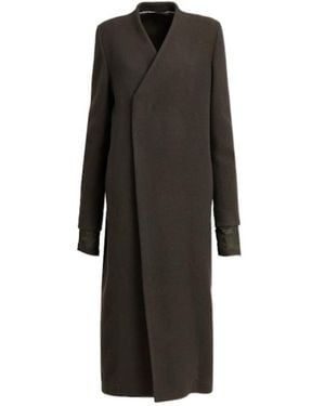 Rick Owens Museum Collarless Boiled Wool Long Coat - Black