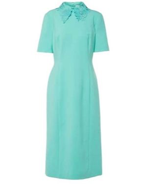 Oscar de la Renta Lace-Trimmed Wool-Blend Midi Dress - Green