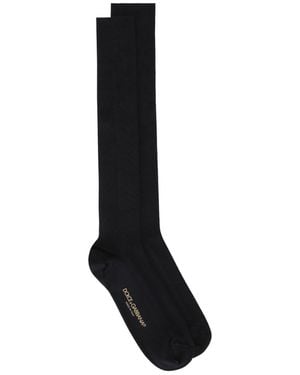 Dolce & Gabbana Knee-High Intarsia-Knit Logo Socks - Black