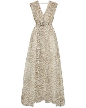Brunello Cucinelli Printed Silk Dress - Natural