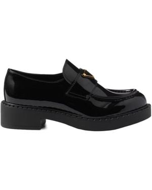 Prada Chocolate Patent Leather Loafers - Black