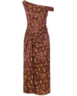 Dries Van Noten Floral-Jacquard Knot-Detail Satin Midi Dress - Brown