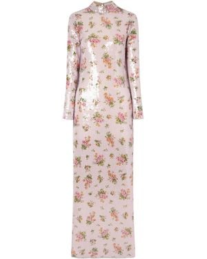 Brandon Maxwell Floral Sequin Long Dress - Pink