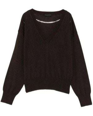 Liu Jo Crystal-Embellished V-Neck Sweater - Black