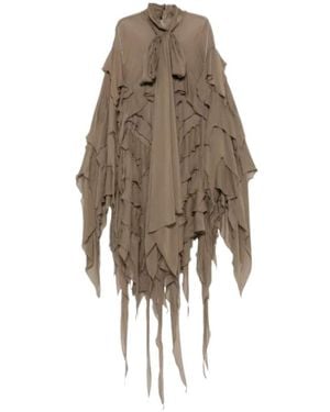 Blumarine Ruffled Pussy-Bow Dress - Natural
