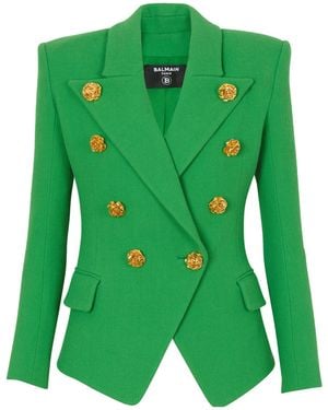 Balmain Blazer With Closed Lapels, - Green