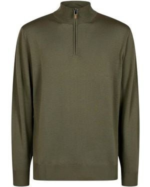 Canali Half-Zip Mock-Neck Knitted Jumper - Green