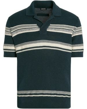 ZEGNA Striped Knitted Polo Shirt - Green