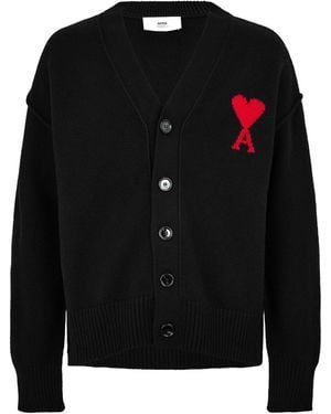 Ami Paris V-Neck Knit Cardigan - Black