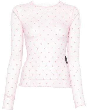 Marine Serre Moon-Print Long-Sleeve T-Shirt - Pink