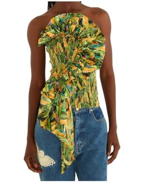 FARM Rio Parrot Pattern Ruffled Strapless Top - Green