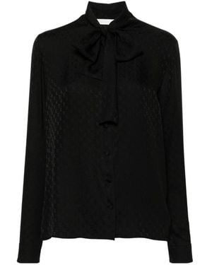 Palm Angels Monogram Jacquard Pussy-Bow Detailed Blouse - Black