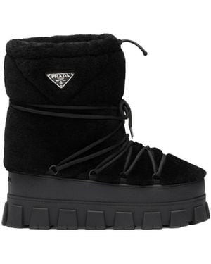 Prada Logo Plaque Ankle Boots - Black