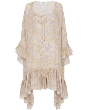 Chloé Ruffled Long Robe Dress - Natural