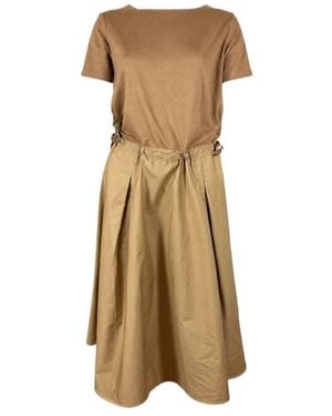 Herno Drawstring Pleated Midi Dress - Natural