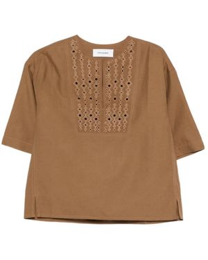 Yves Salomon Cut-Out Short-Sleeve Top - Brown
