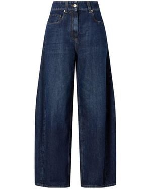Brunello Cucinelli Logo Patch Wide Leg Pants - Blue