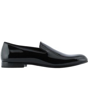 Giorgio Armani Logo Debossed Slip-On Loafers - Black